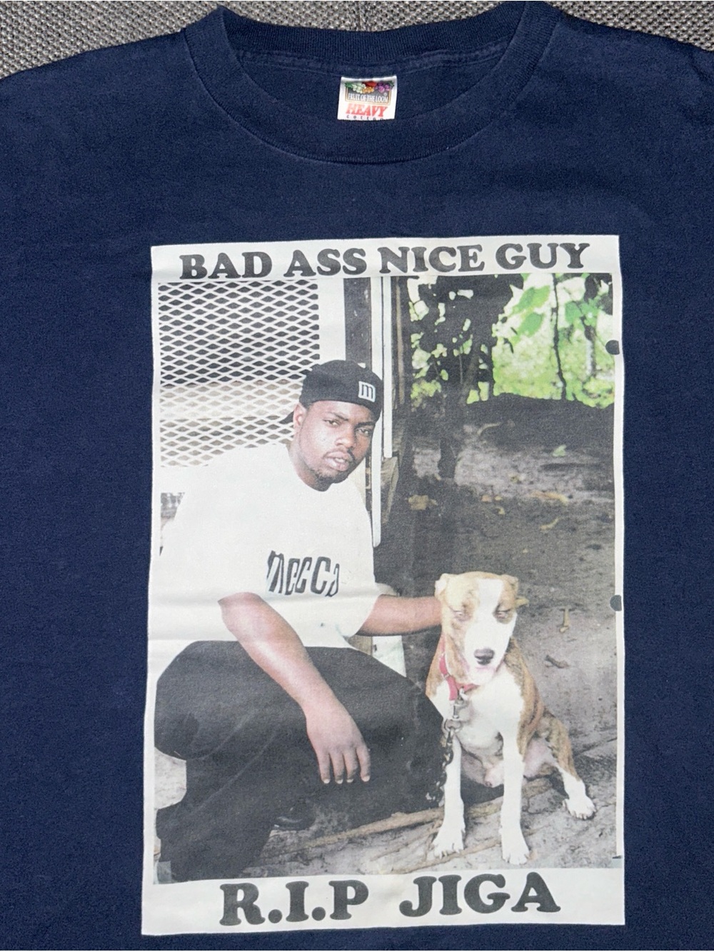 90s Bad Ass Nice Guy R.I.P Jiga Navy Graphic Dog Lovers Tee